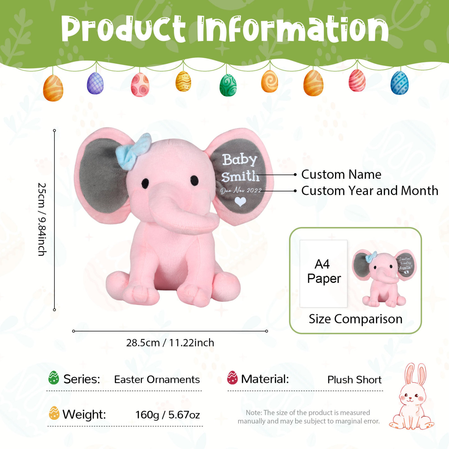 Easter Ornaments Personalised Name & Date Elephant Home Decoration Gift For Kids-Jessemade AU