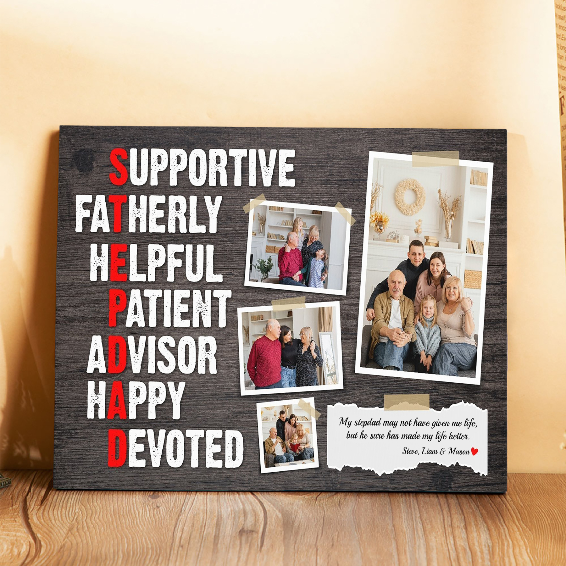 To My Stepdad Personalised Photo Frame Wood Signs Keepsake Custom 4 Photos-Jessemade AU