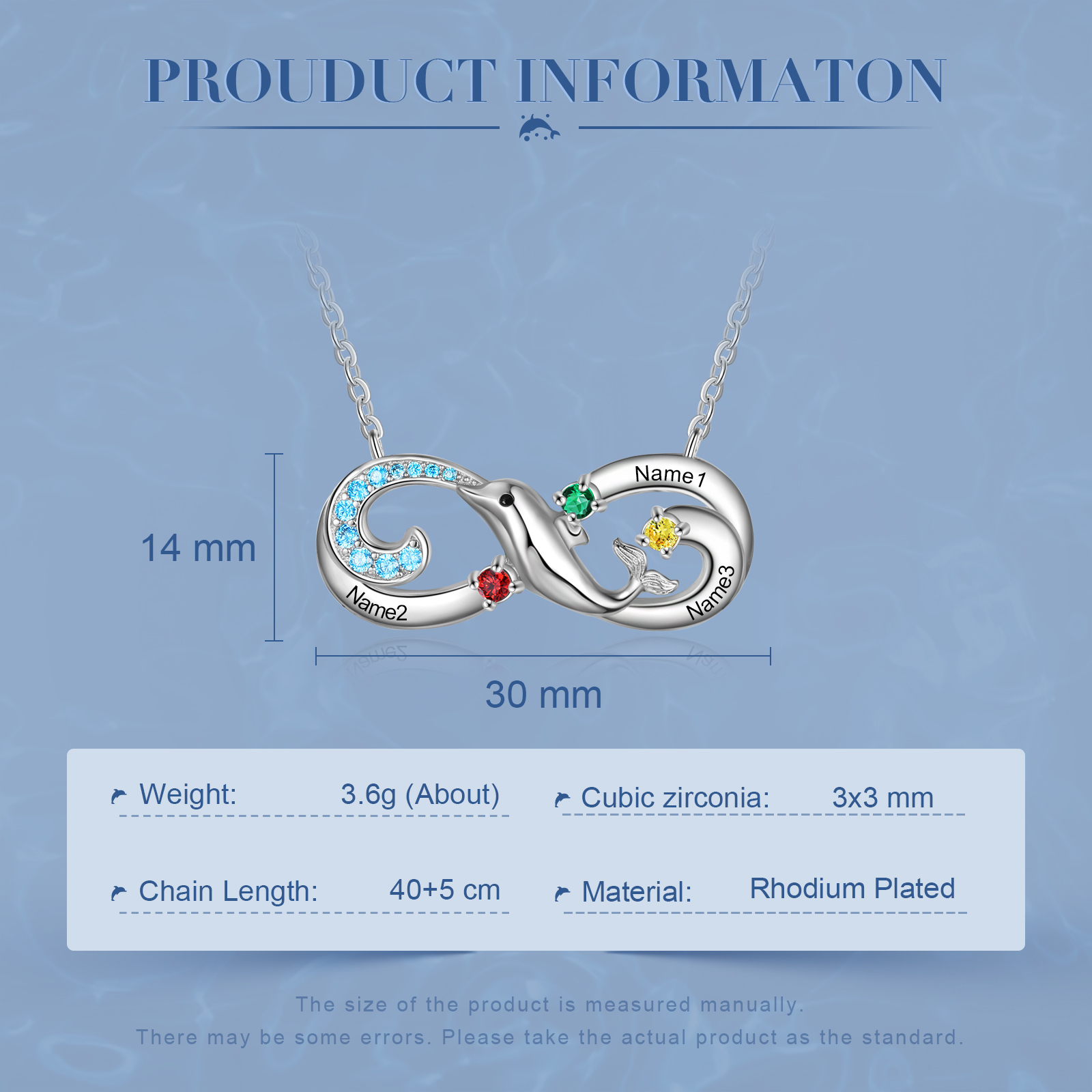 Personalised Infinite Dolphin Necklace With 3 Birthstones Custom Names Best Gift For Her-Jessemade AU