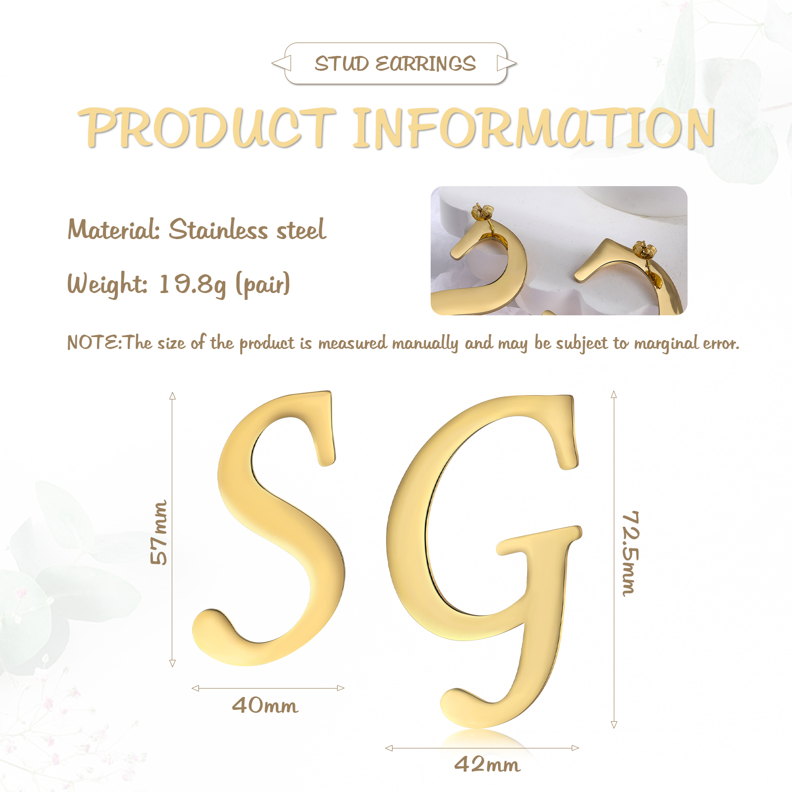 Personalised Big Letter Earring Customised 2 Letters Gifts for Her-Jessemade AU