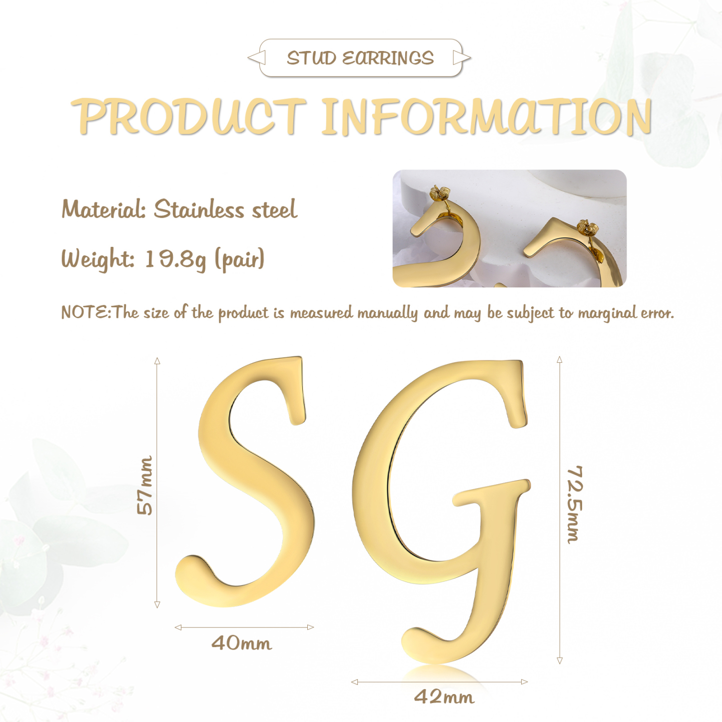 Personalised Big Letter Earring Customised 2 Letters Gifts for Her-Jessemade AU