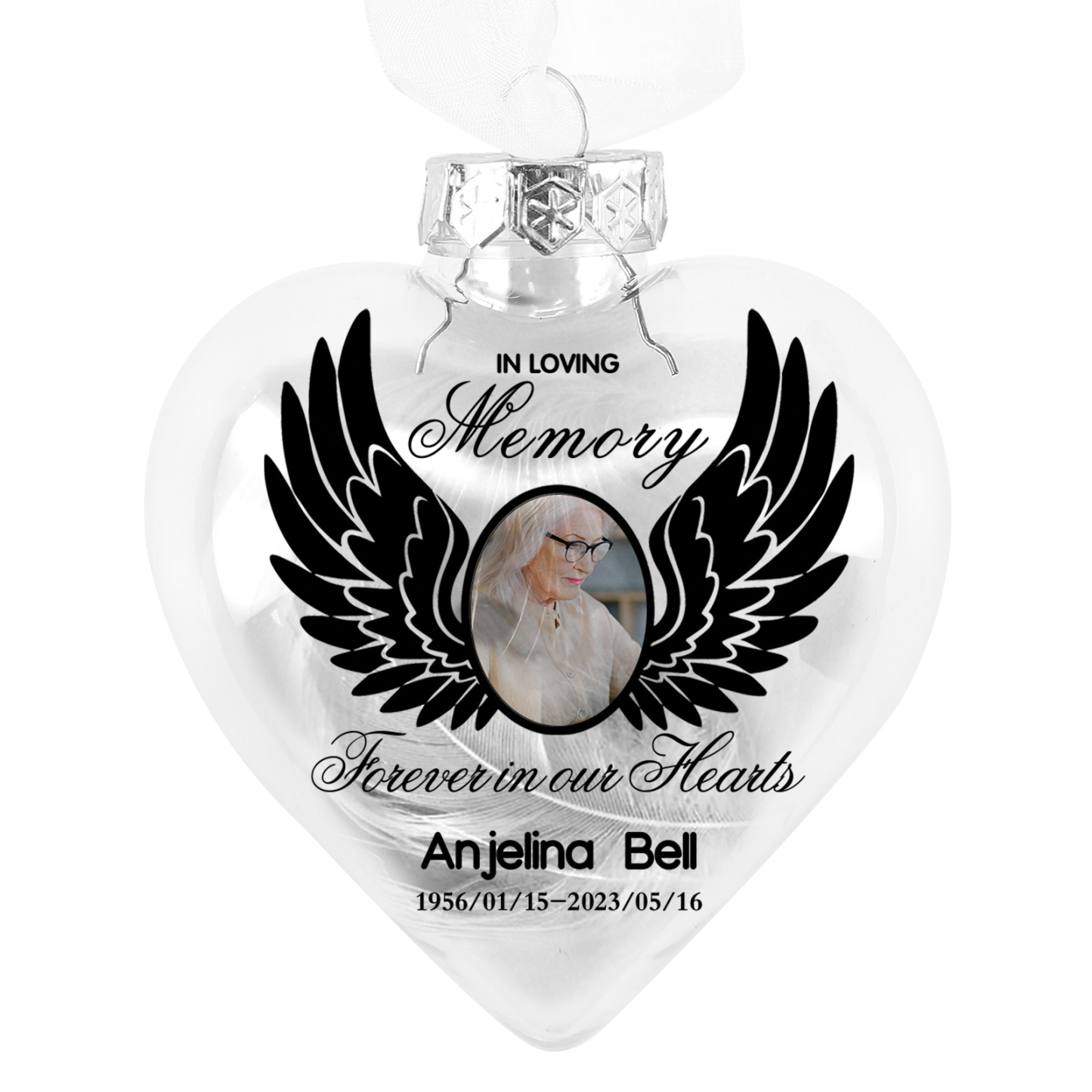 Heart Christmas Memorial Ornaments Custom Name & Date & Photo Feather Ornament Commemorate Deceased Loved Ones - Forever In Our Hearts-Jessemade AU