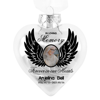 Heart Christmas Memorial Ornaments Custom Name & Date & Photo Feather Ornament Commemorate Deceased Loved Ones - Forever In Our Hearts-Jessemade AU