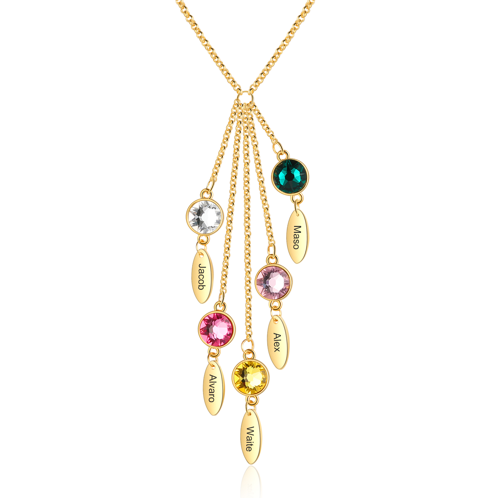 Personalised Bar Necklace With 5 Birthstones Engraved Names Necklace Best Gift For Mother-Jessemade AU