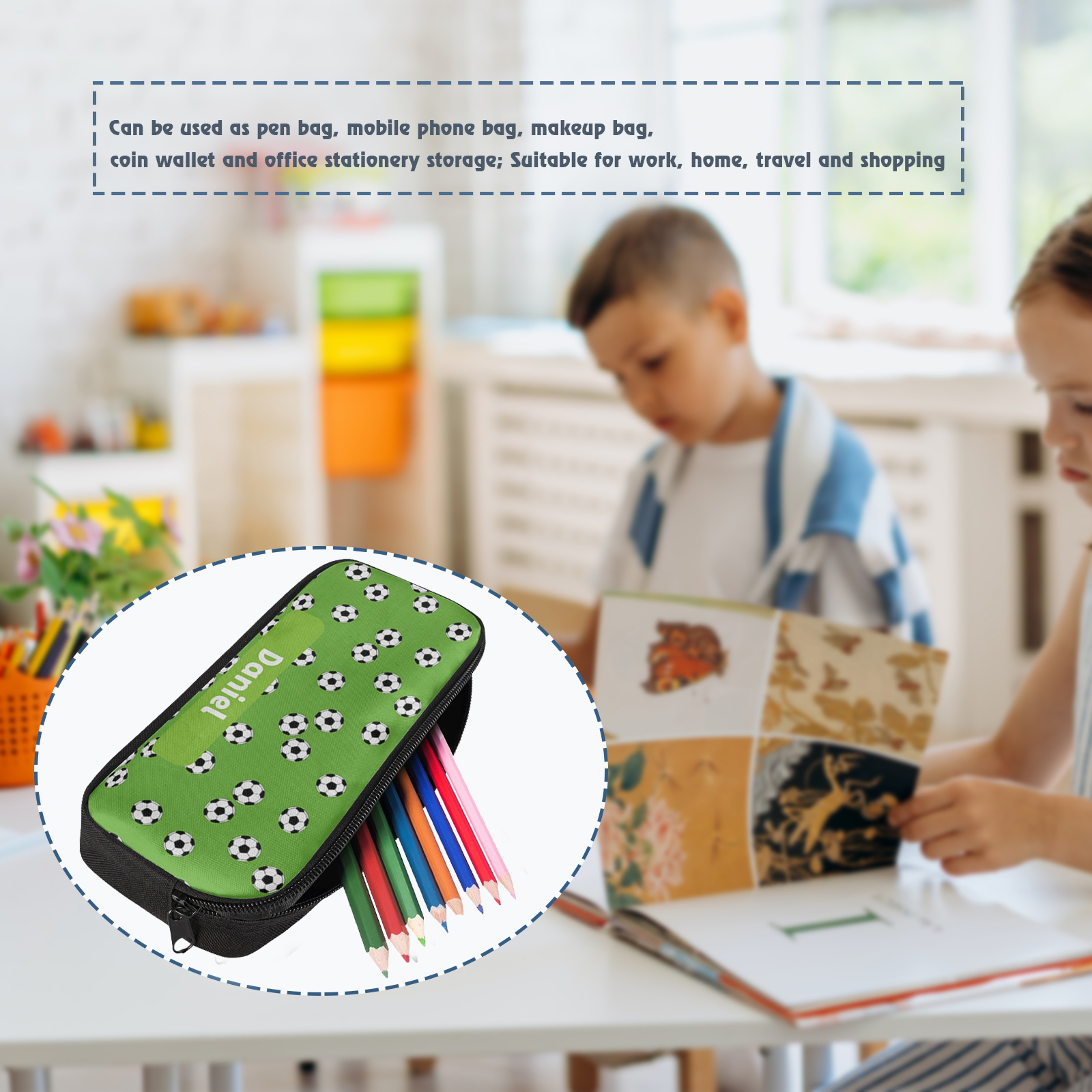 Personalised  Name Pencil Case Football Pen Bag Zipper Back to School Gifts for Student-Jessemade AU