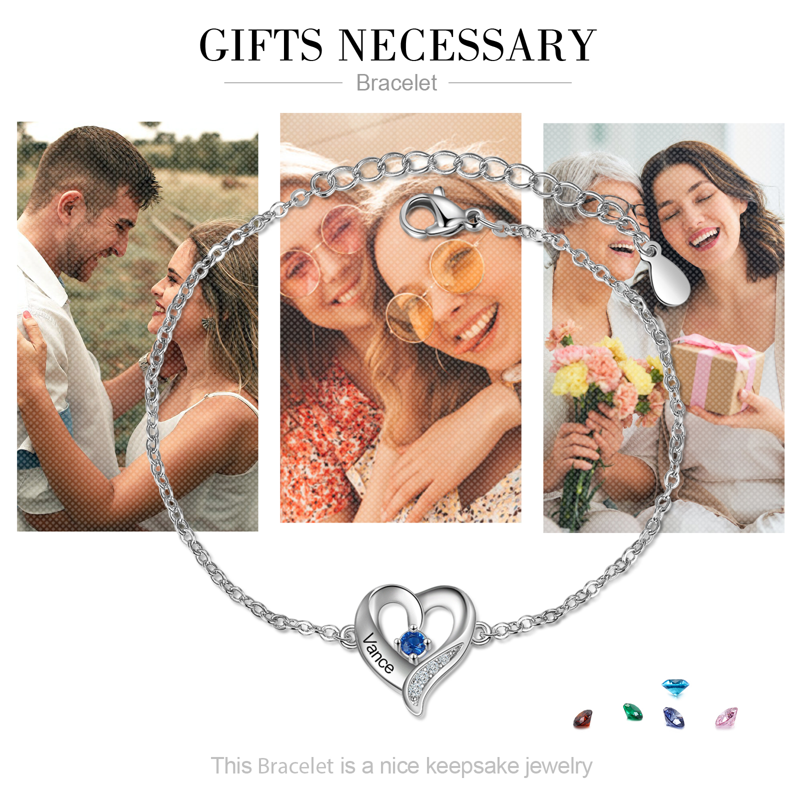 1 Name - Personalised Heart Bracelet Gift Set With Gift Box Custom Name & Birthstone Bracelet Gift For Her-Jessemade AU