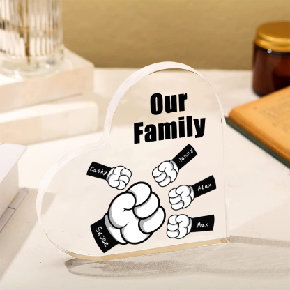 Personalised Acrylic Heart Keepsake Custom 5 Names & 1 Text Fist Bump Ornaments Gifts for Dad/Grandpa-Jessemade AU