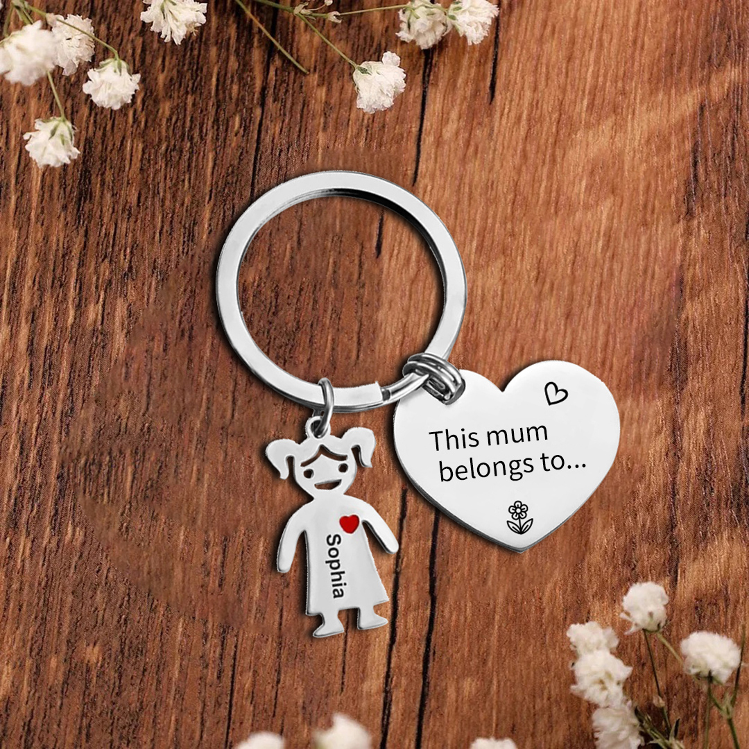 1 Name - Personalised Keychain with Kid Charm Engraved Names Keychain Heart Gift for Nan/Mum-Jessemade AU