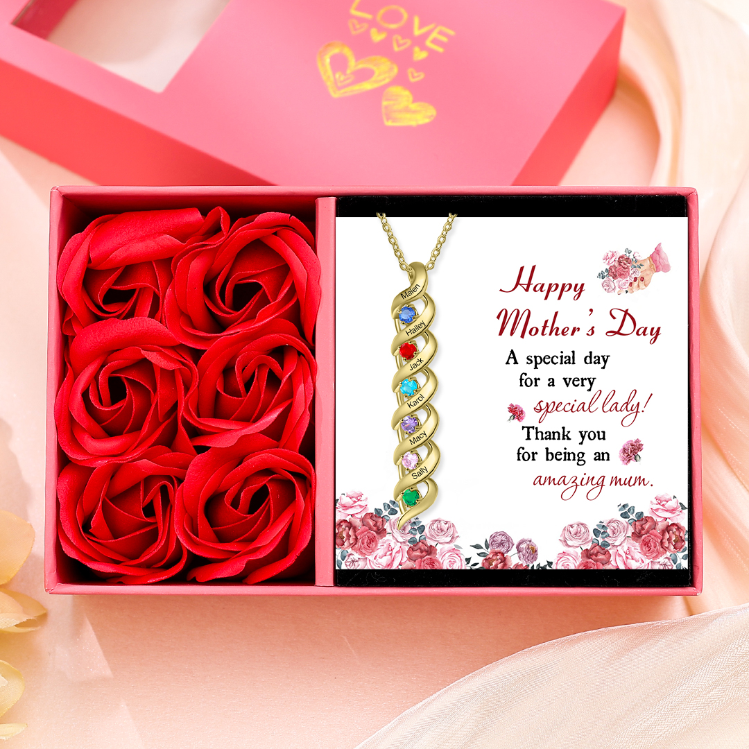 Customised Necklace Cascading Pendant with 6 Birthstones Engraving 6 Names Gifts for Her-Jessemade AU