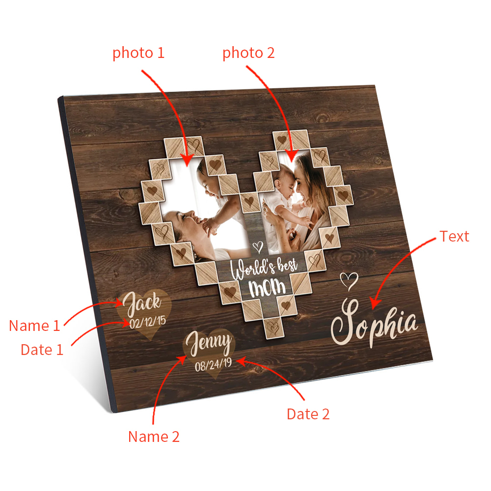 Mother Picture Board Personalised Photo Keepsake With 2 Kids Names Wood Signs Photo Frame Gifts For Mom-Jessemade AU