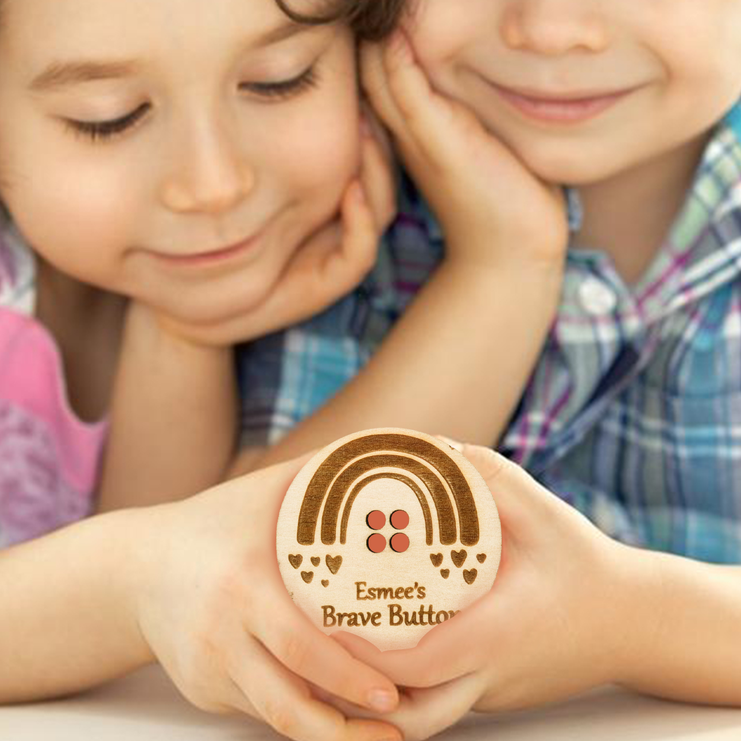 Children Brave Buttons Rainbow Heart Buttons Custom A Name Back to School Gifts for Kids-Jessemade AU