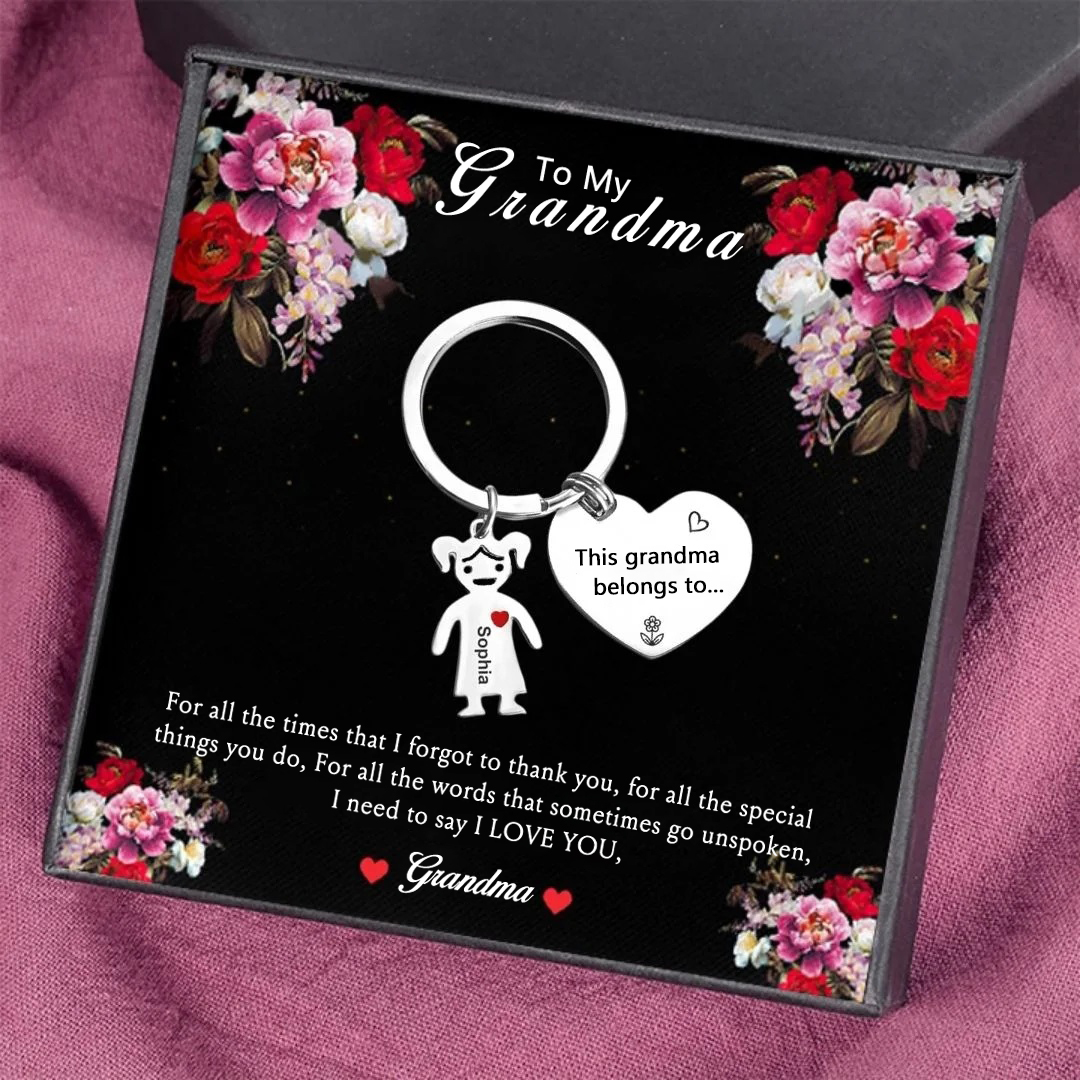 Personalised Keychain with Kid Charm Engraved 1 Name Family Keychain for Grandma-Jessemade AU