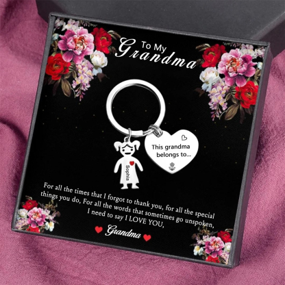 Personalised Keychain with Kid Charm Engraved 1 Name Family Keychain for Grandma-Jessemade AU