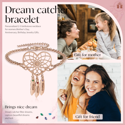Personalised Heart Dream Catcher Bracelet with Birthstones Engrave 3 Names Gifts For Her-Jessemade AU