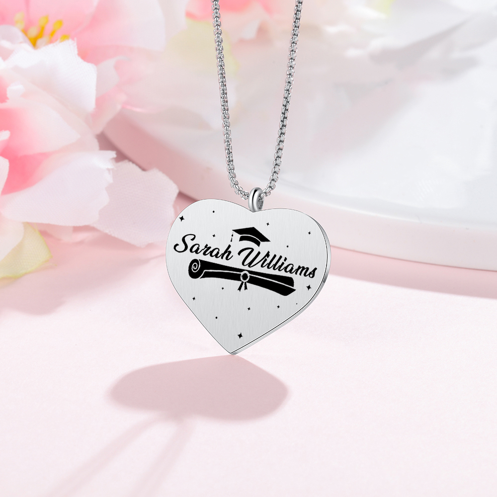 Personalised Graduation Necklace Custom Name & Photo Heart Pendant Necklace Gift for Her-Jessemade AU
