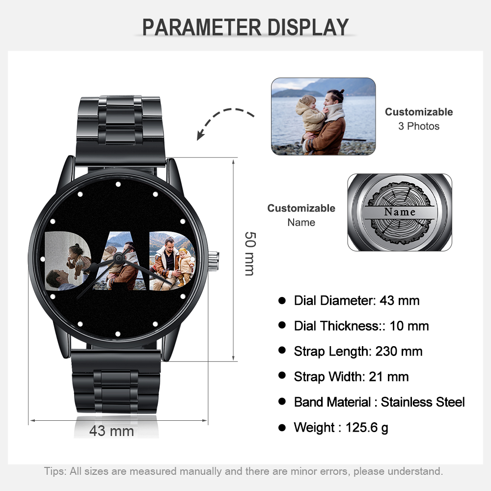 Engraved Photo Watch Custom 3 Photos Watch Bracelet For Him-Jessemade AU