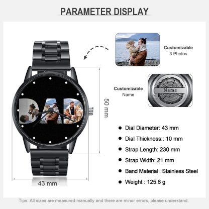 Engraved Photo Watch Custom 3 Photos Watch Bracelet For Him-Jessemade AU