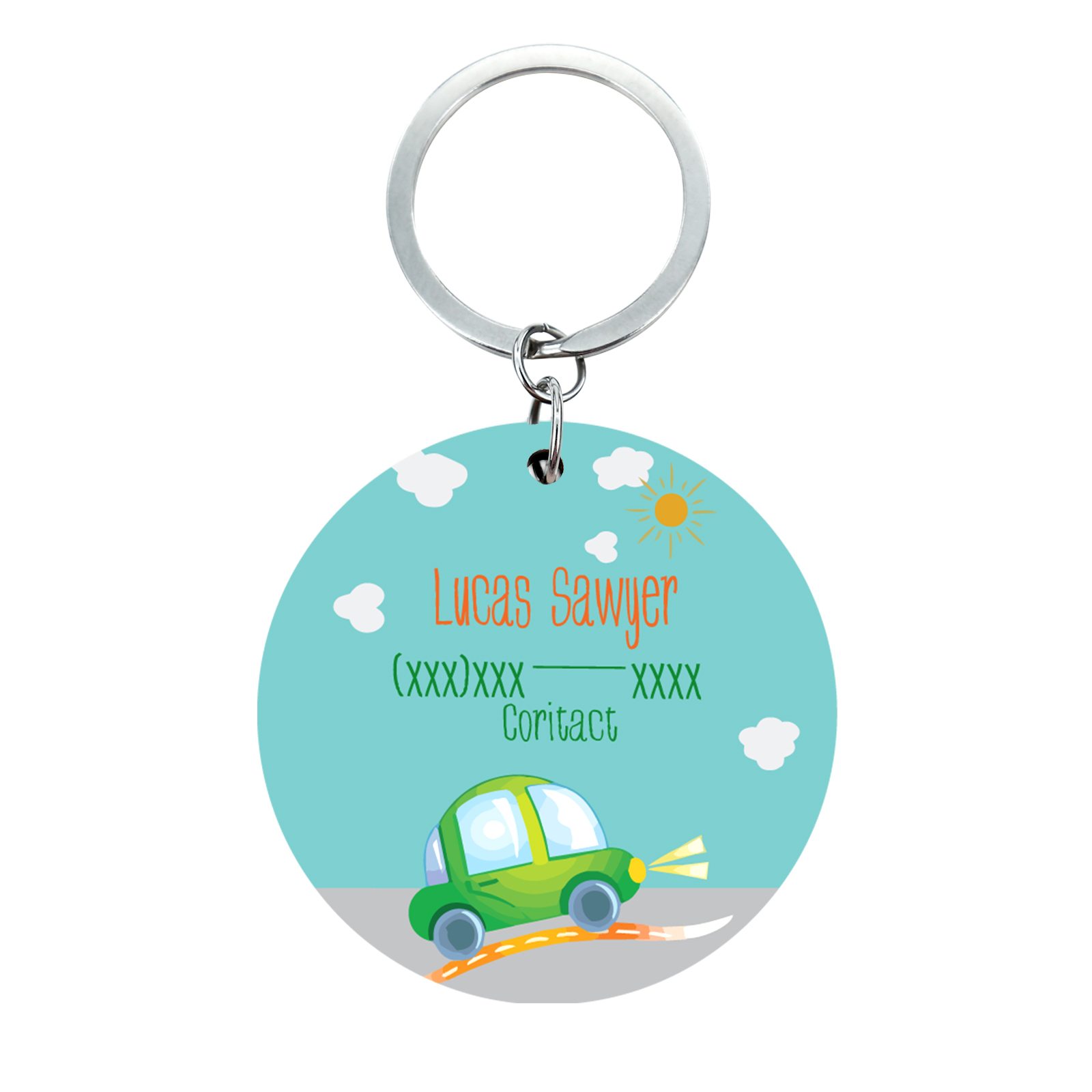 Customised Name and Phone Number Keychain Green Car Back-to-School Gift for Kids-Jessemade AU