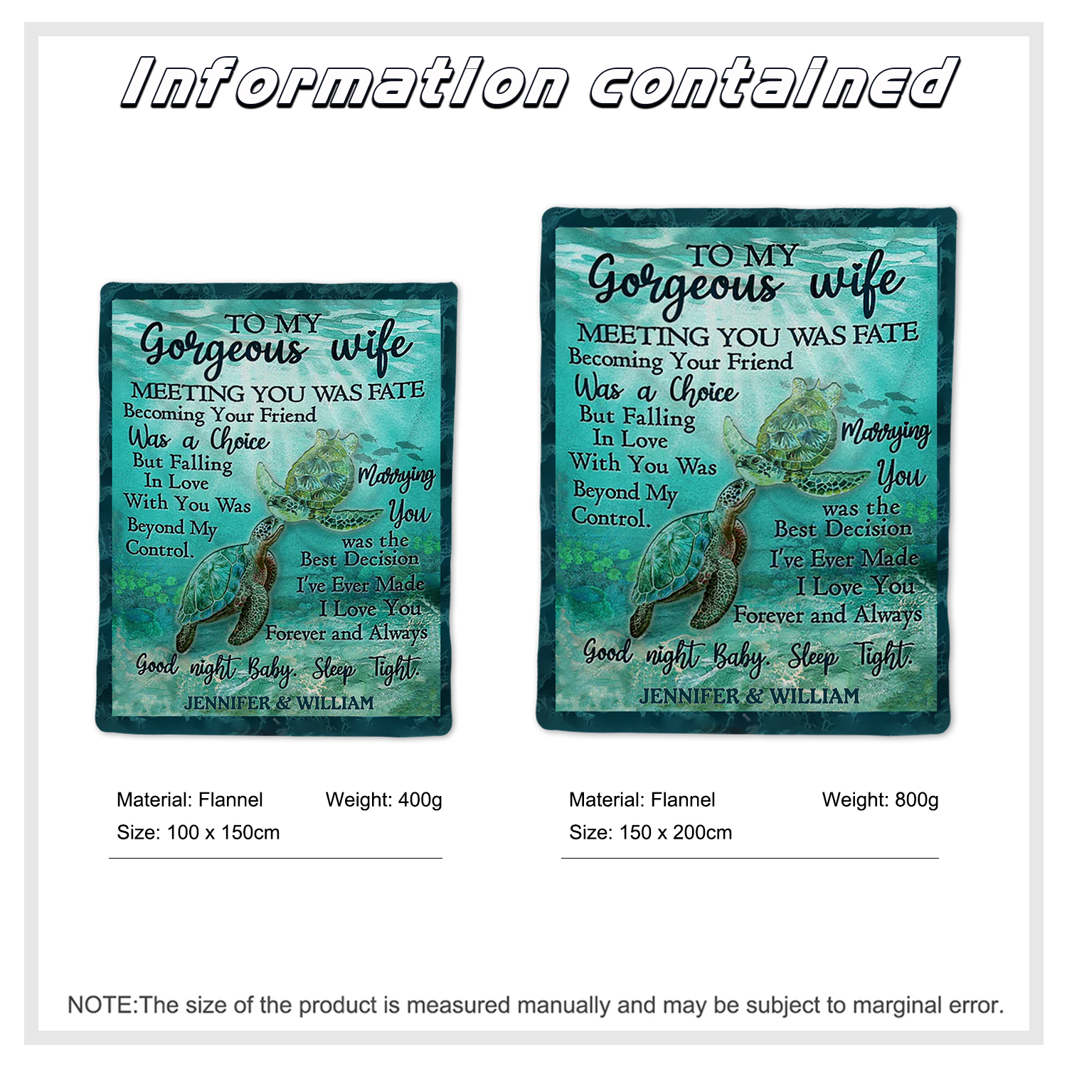 To My Gorgeous Wife Personalised Couple Blanket Sweet Gift "I love you forever and always"-Jessemade AU