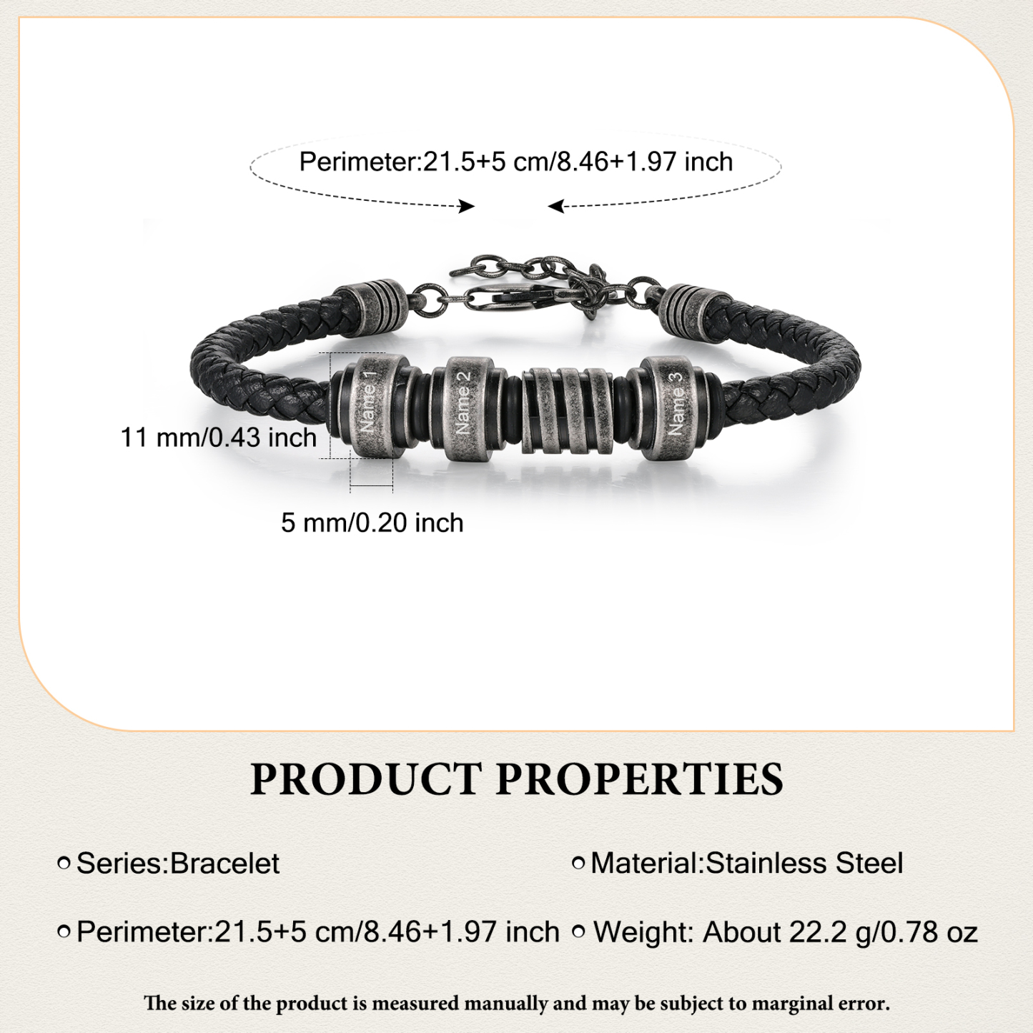 Personalised Men's Leather Bracelet Engraved 3 Names Adjustable Bracelet Vintage Gift for Him-Jessemade AU