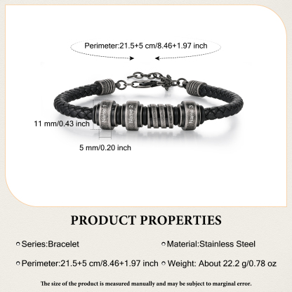 Personalised Men's Leather Bracelet Engraved 3 Names Adjustable Bracelet Vintage Gift for Him-Jessemade AU