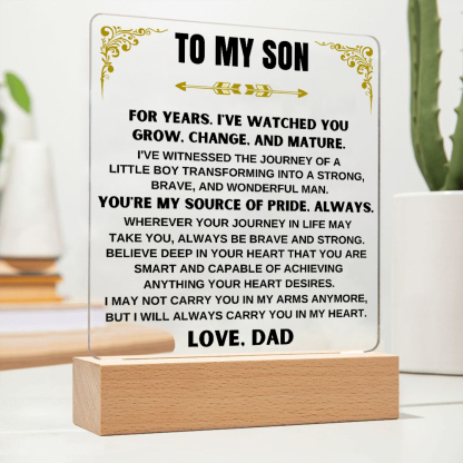 To My Son Acrylic Night Light, "You're My Source Of Pride, Always" LED Lamp Heartwarming Gifts-Jessemade AU