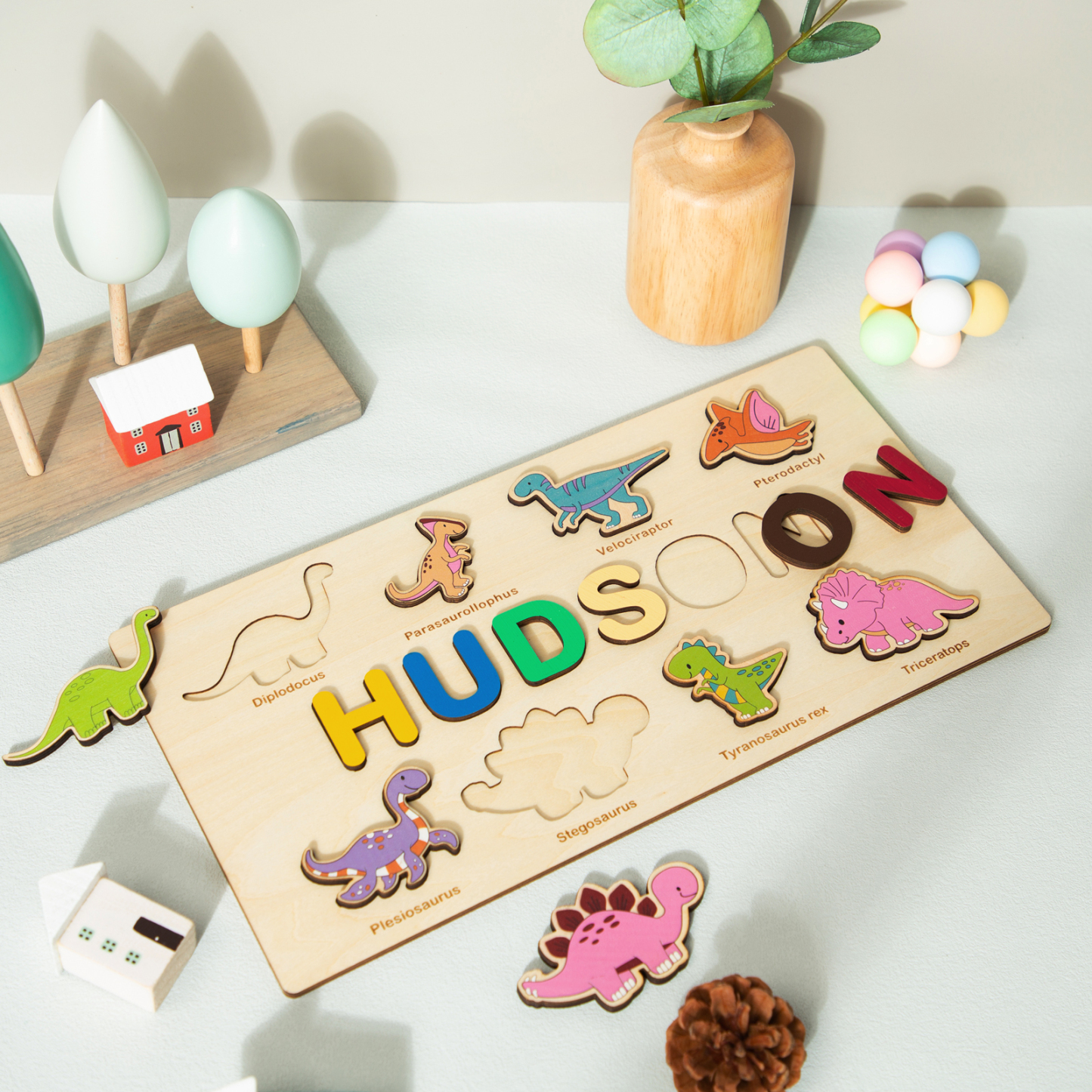 Personalised Wooden Dinosaur Name Puzzle Educational Gifts for Toddlers-Jessemade AU