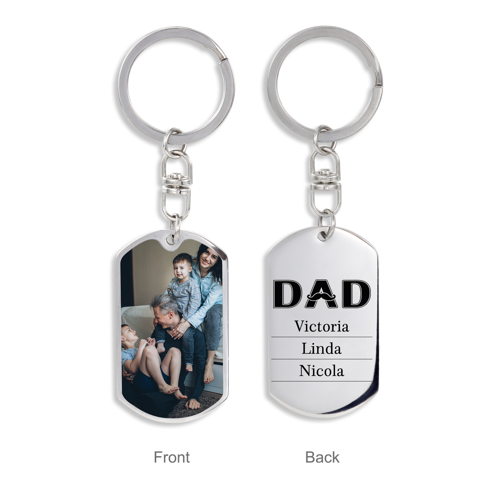 Personalised Photo Keychain Dad Keyring Engrave 3 Names Father's Day Gifts-Jessemade AU