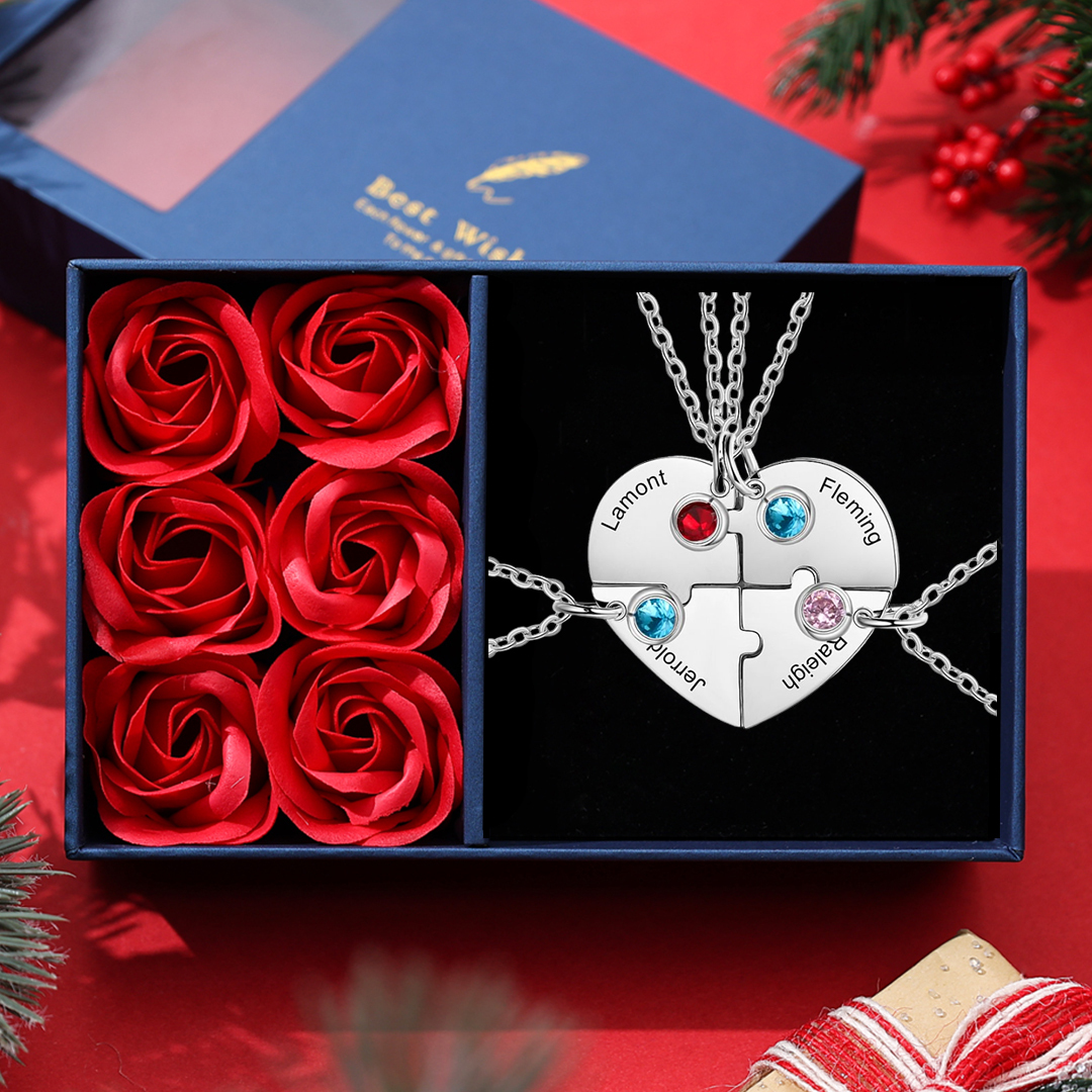 Personalised Puzzle Necklace With Birthstone Custom 4 Names Gifts For Mom BBF Friendship Style-Jessemade AU