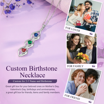 3 Names - Personalised Pendant Necklace Custom Birthstones & Names Necklace Birthday Gift for Her-Jessemade AU