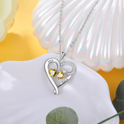 Customised Birthstones Heart Necklace Engraving 2 Names Gifts for Her-Jessemade AU