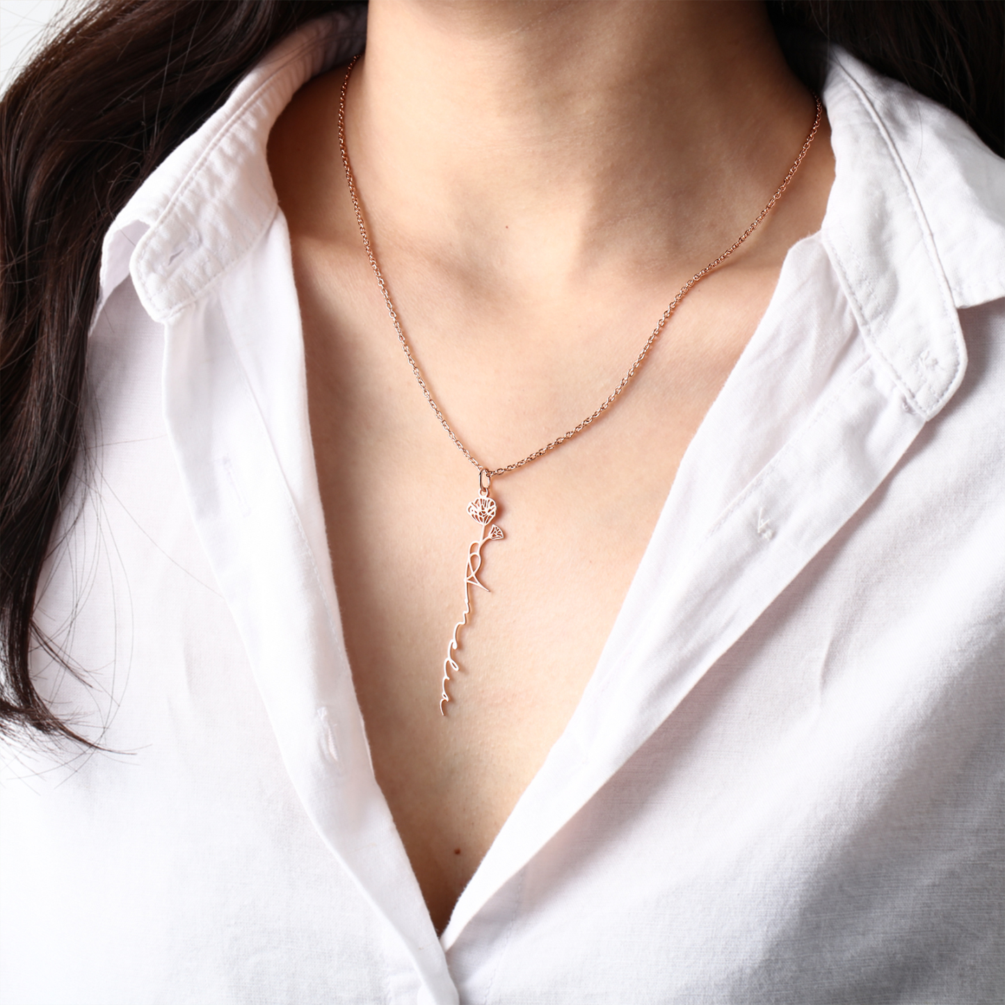 Personalised Birth Flower Name Necklace Classic Name Necklace for Her-Jessemade AU