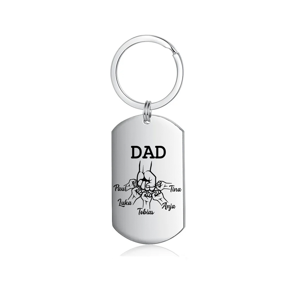 Custom Daddy Fist Bump Keychain Engrave 5 Kids' Names Father's Day Gifts-Jessemade AU