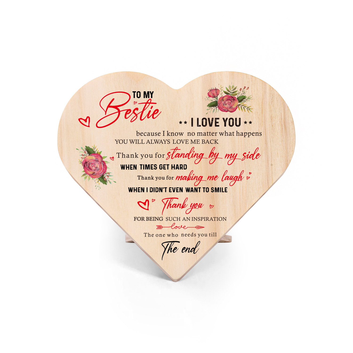 To My Bestie Rose Wooden Heart Keepsake Desktop Ornament "Thank you for standing by my side" Friendship Gifts-Jessemade AU