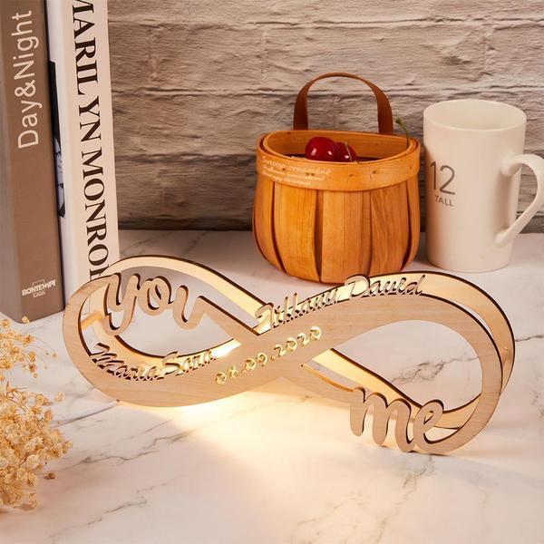 Custom Infinity You and Me Night Light Engraved 2 names Wood Lamp Home Decoration Gift-Jessemade AU