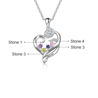 Personalised Flower Heart Necklace With 4 Birthstones Custom Names Necklace Gift For Her-Jessemade AU