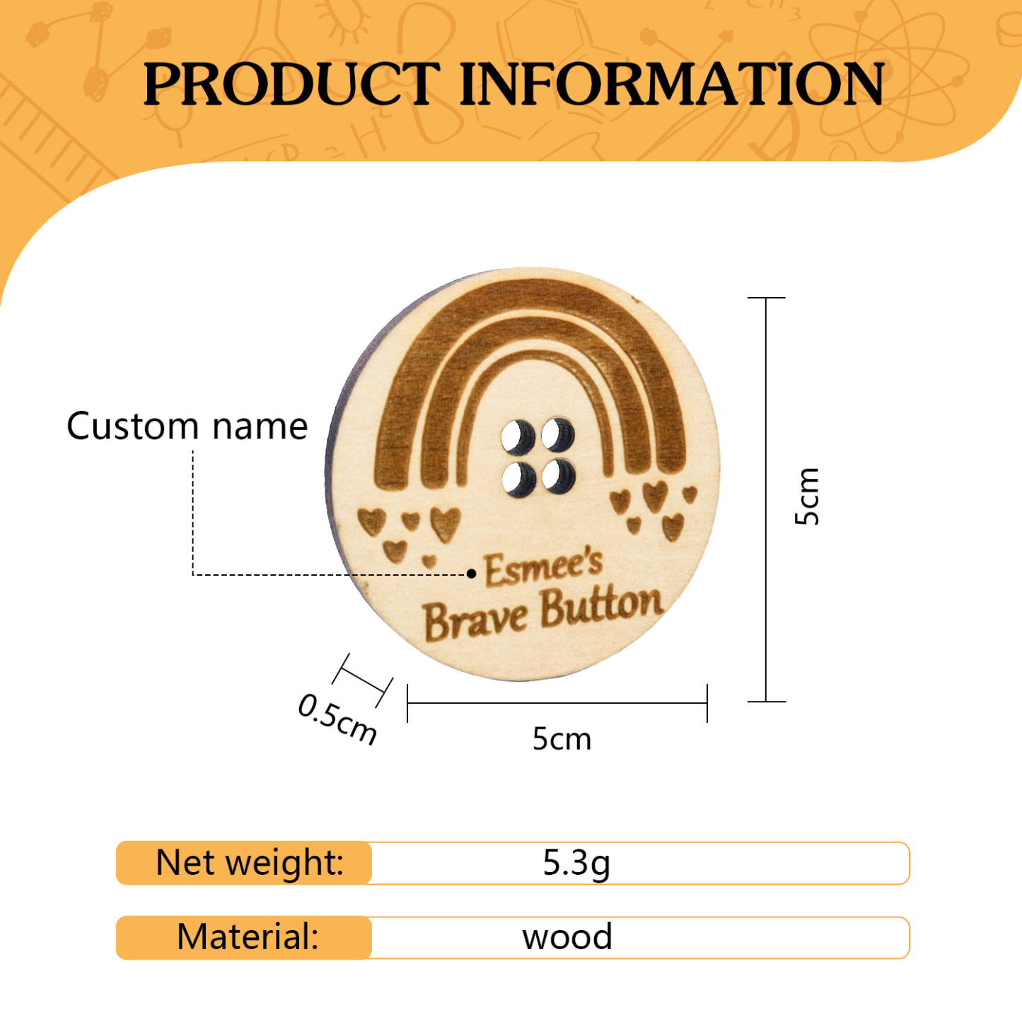 Children Brave Buttons Rainbow Heart Buttons Custom A Name Back to School Gifts for Kids-Jessemade AU