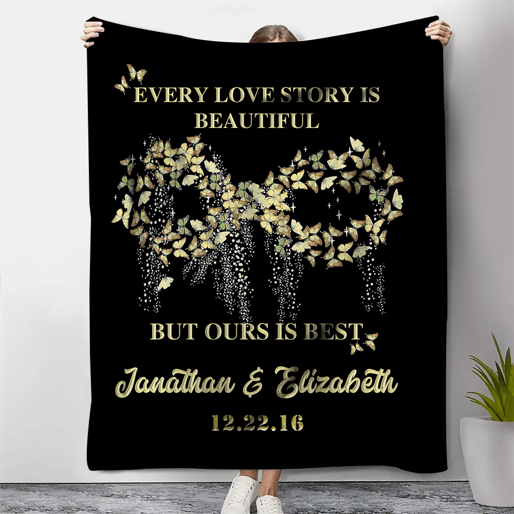 Personalised Couple Blanket Customised 2 Names & Date Blanket Gift for Him/Her - Every Love Story Is Beautiful, But Ours Is Best-Jessemade AU
