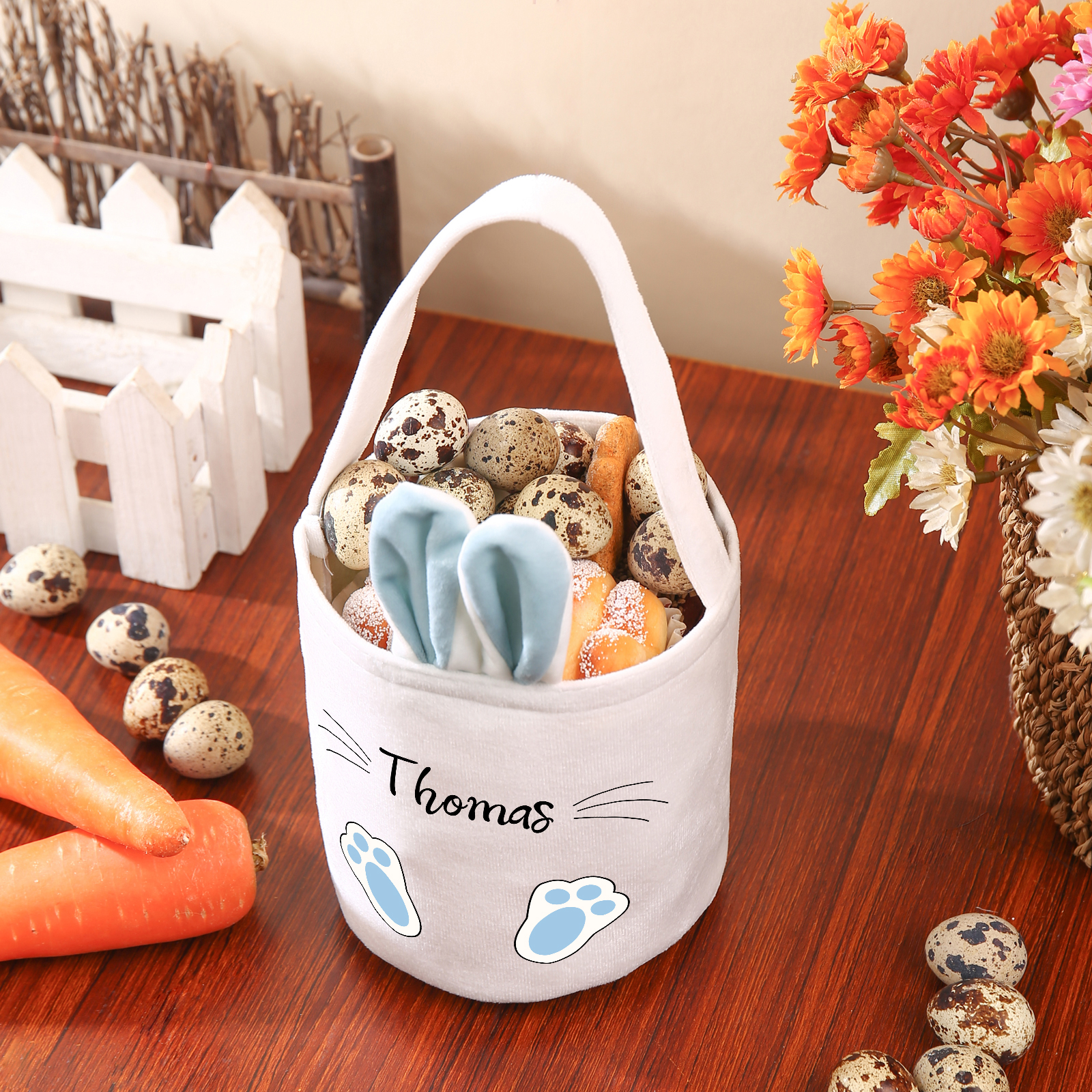 Personalised Bunny Tote Bag Custom Name Bunny Basket Bucket Bag Easter Gifts-Jessemade AU