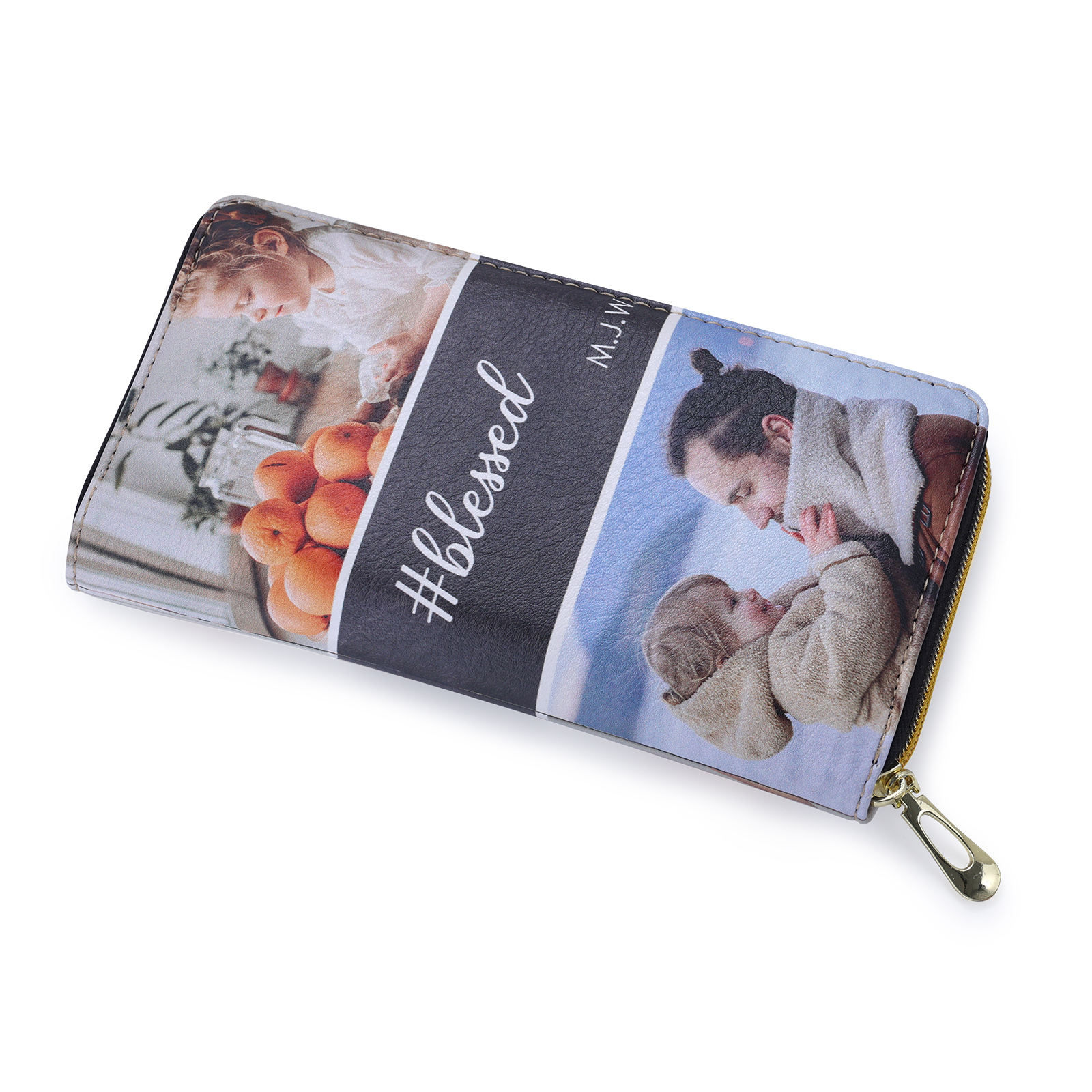 Long Purse Personalised Leather Wallet Engraved 4 Photos Zip Wallet 2023 Gifts For Women Men-Jessemade AU