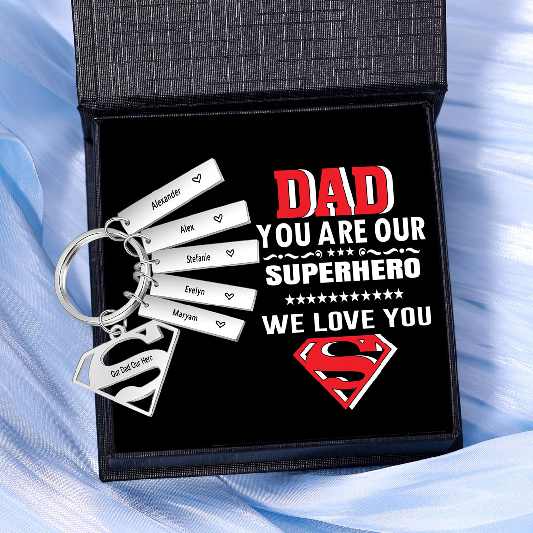 Custom Superhero Dad Sign Keychain Engrave 5 Names For Dad-Jessemade AU