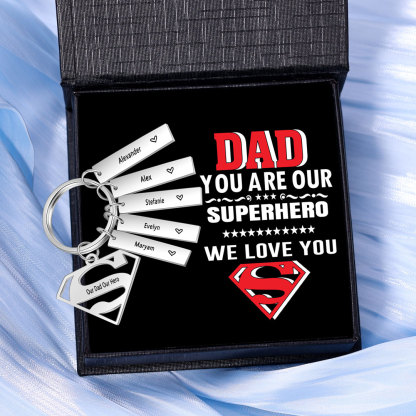 Custom Superhero Dad Sign Keychain Engrave 5 Names For Dad-Jessemade AU