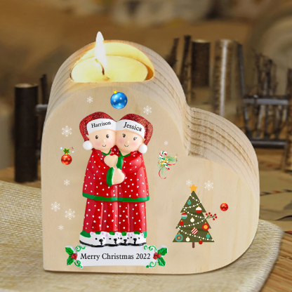 Christmas Family Candle Holder Wooden Custom 2 Names Heart Candlesticks Gifts For Family-Jessemade AU