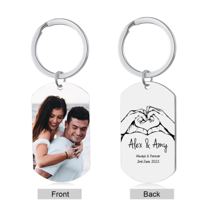 Personalised Couple Photo Keychain Custom 2 Names & Date Keyring "Always & Forever" Valentine's Day Gift For Couples-Jessemade AU