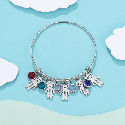 Personalised Kid Charms Bangle Bracelet With Names Customised 5 Birthstones Gift for Her-Jessemade AU