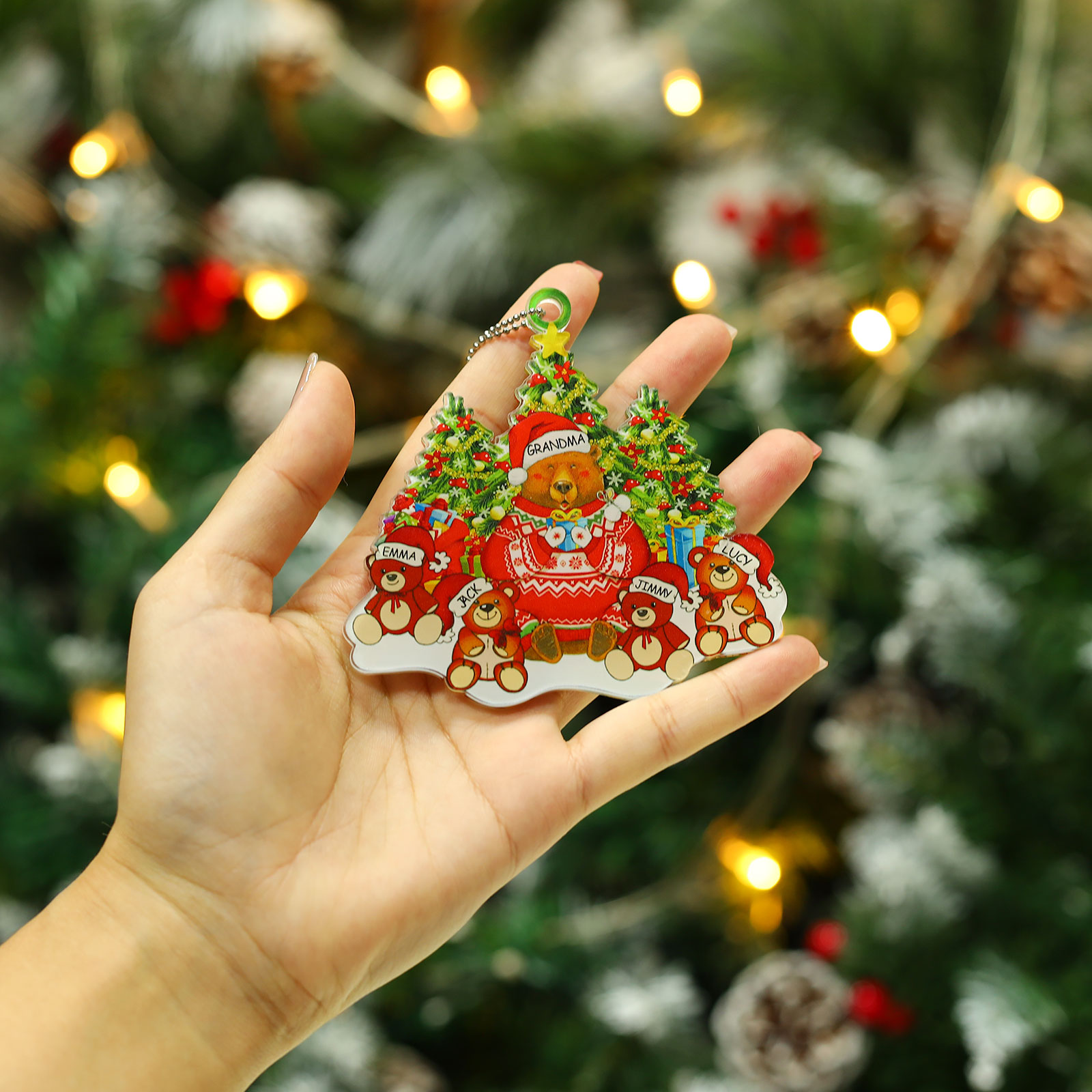 5 Names - Personalised Acrylic Christmas Bear Ornaments Customised Text & Name Xmas Pendant Gifts for Family-Jessemade AU