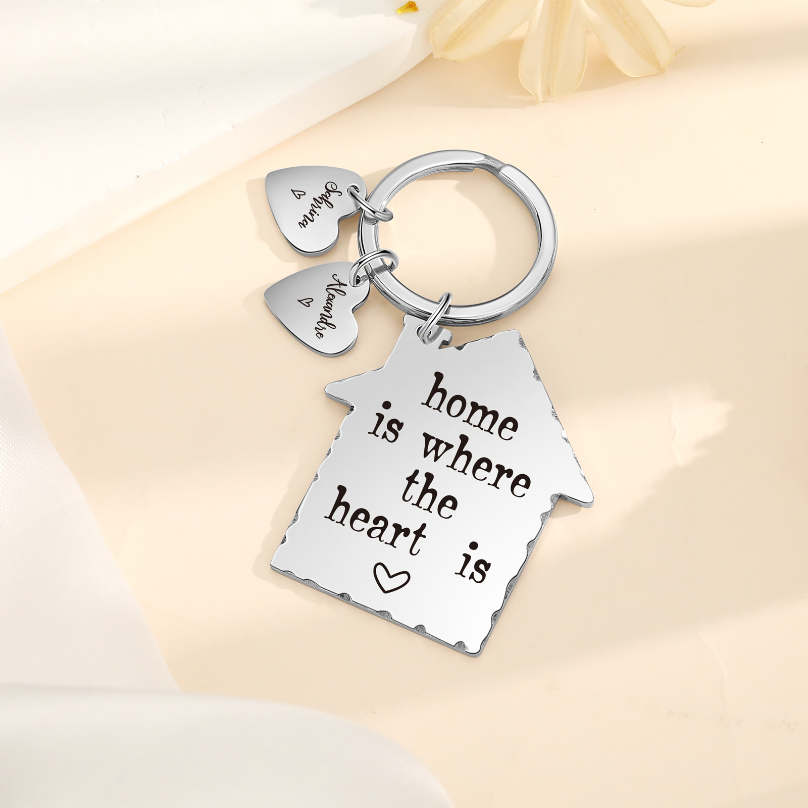 House-Shaped Keychain Customised with 2 Names Keyring Stainless Steel Personalised Gift for Couples-Jessemade AU