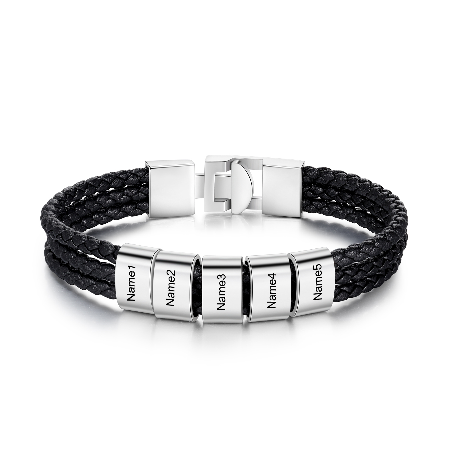 Personalised Braided Leather Bracelet Engraved 5 Names Men's Bracelet Gifts For Him-Jessemade AU