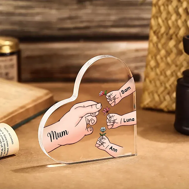 4 Names - Personalised Acrylic Heart Keepsake Handing Flowers to Mother Ornaments Gifts for Grandma/Mother-Jessemade AU