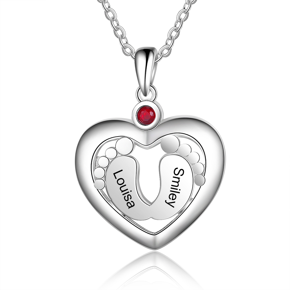 Personalised Baby Foot Necklace With 1 Birthstone Engraved Names Gift For Her-Jessemade AU